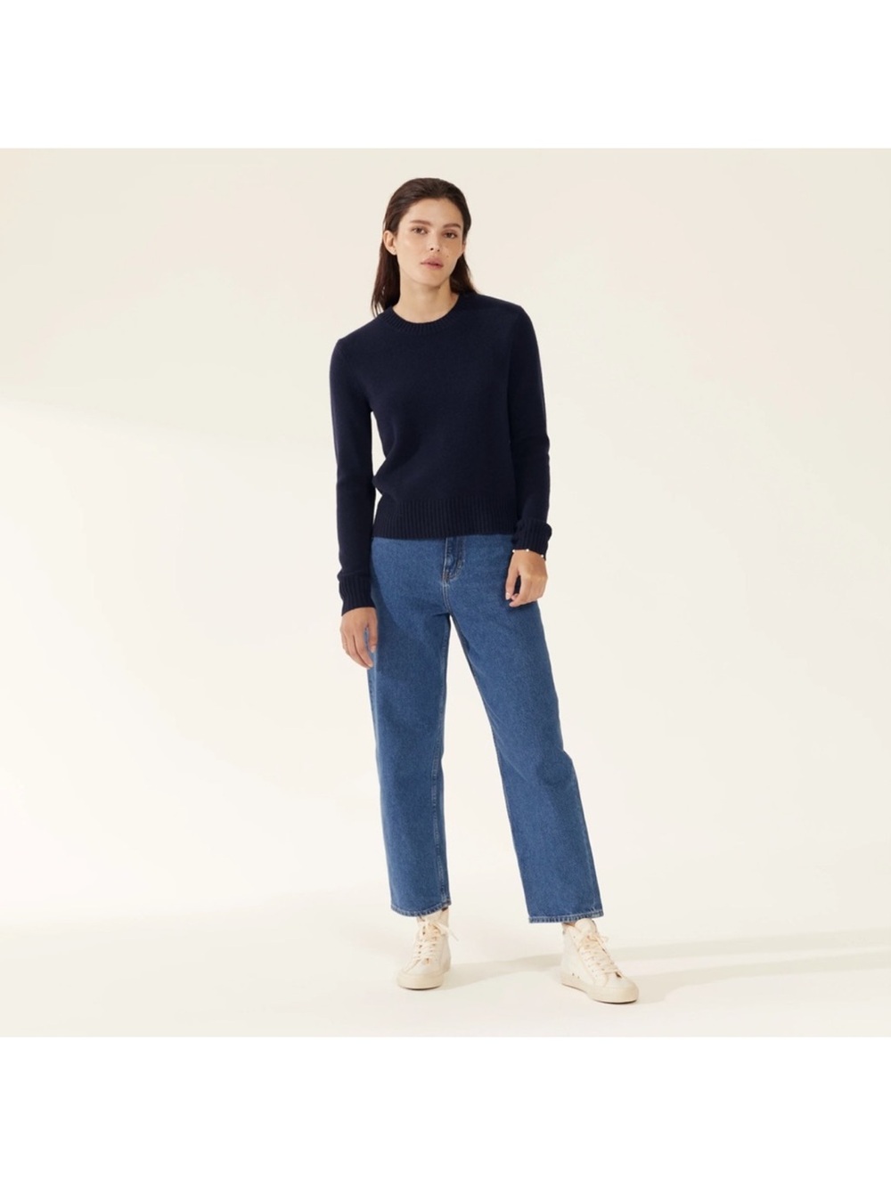 Women ITALIC 100% Cashmere Mila Navy Crewneck Sweater-Size Medium